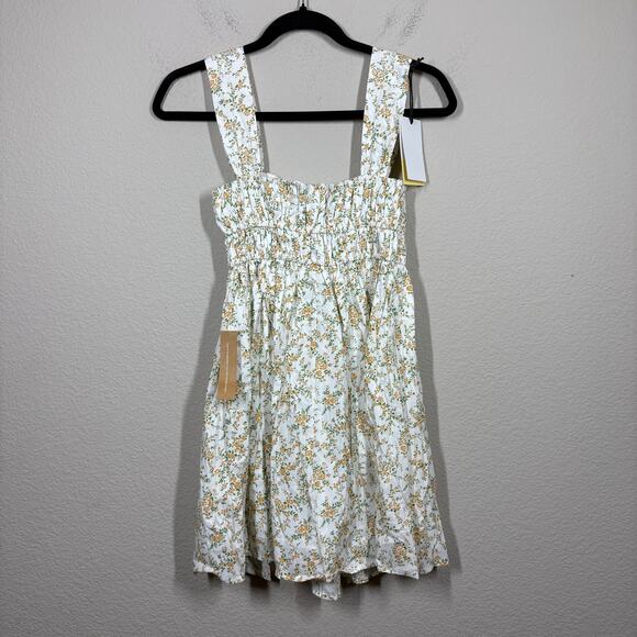Kourt Size Small Hopely Mini Shift Dress White Green Floral Cotton Sleeveless - Picture 3 of 11